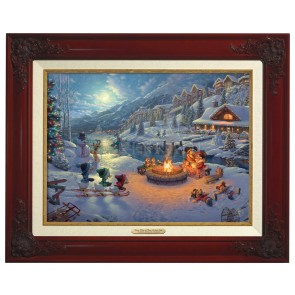 Kinkade Disney Canvas Classics: Mickey and Minnie Christmas Lodge (Classic Brandy Frame)